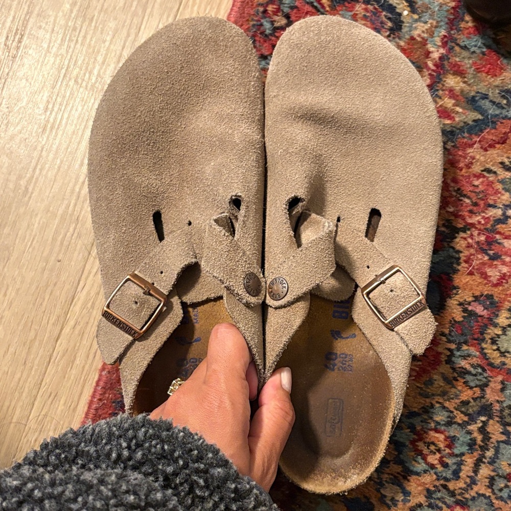 Birkenstock Beige Suede Slip-Ons